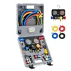 OMT 4-way A/C manifold gauge set with color-coded hoses in a carry case