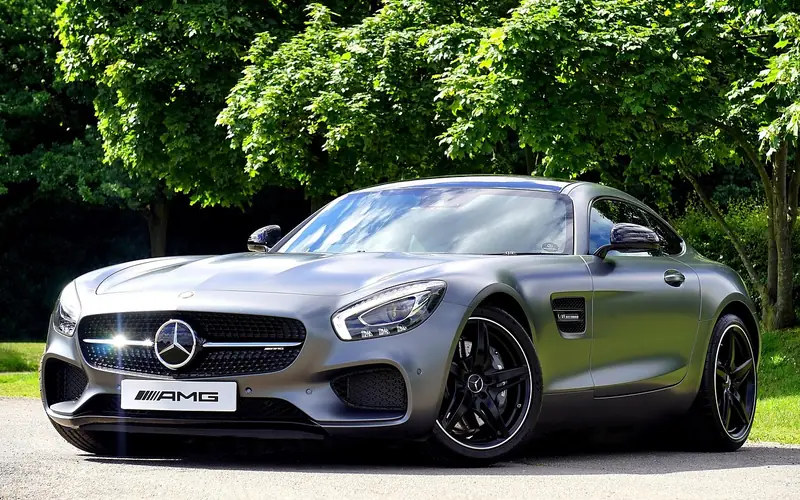 sporty two-door coupe car exterior with sloping roofline