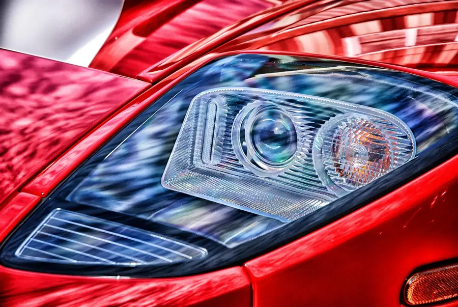 A clean, clear car headlight lens free of oxidation