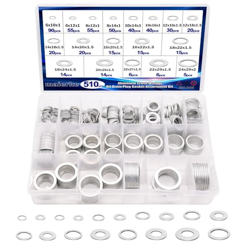 maierke 510PCS Crush Washer Oil Drain Plug,18 Sizes Aluminum