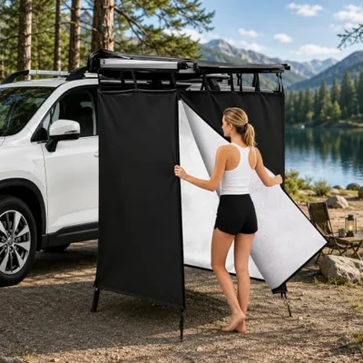 Portable Shower Tent for Camping Car Awning Privacy Shower Tent with Easy SUV/Truck Install Spacious Changing Room Waterproof, Black