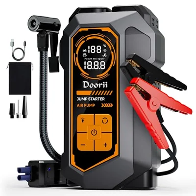 Doorii 6000A Jump Starter with Air Compressor, 10-in-1 Car Jumper Starter Portable, 150PSI Tire Inflator/Air Pump, LED Flashlight for Up to 10.0L Gas