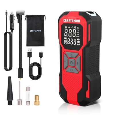 CRAFTSMAN Tire Inflator Portable Air Compressor, Cordless Mini Air Pump for Car Tires with Digital Tire Pressure Gauge,
