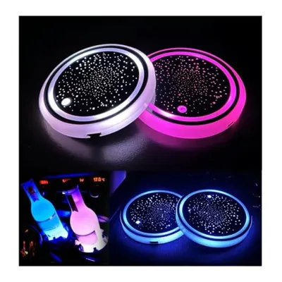 2PCS LED Car Cup Holder Lights, Light up Car Coasters for Cup Holders 7 Colors Changing USB Charging Mat Waterproof Cup Pad, Car Gifts for Men & Women
