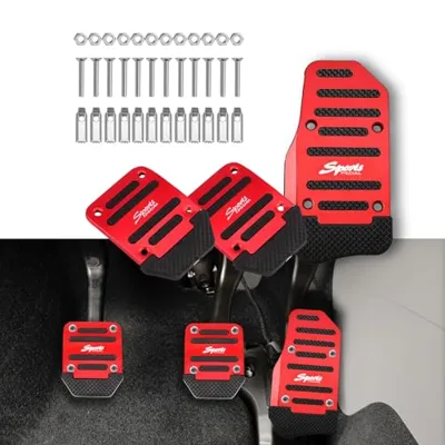 3PCS Car Non-Slip Aluminum Alloy Pedal Pads, Manual Transmission Brake Pedal Covers, Sports Gas Fuel Petrol Clutch Foot Pedals, Anti-rubbing Car Clutch Pedal Kits Suitable for Car SUV ATV (Red)