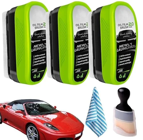 3PCS Upgrade 2.0 Clear View Glass Cleaner, Oil Film Cleaning Brush for Automotive