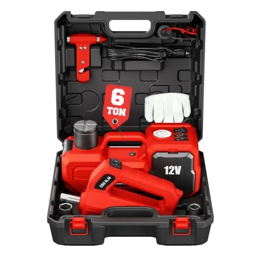 6T Electric Car Jack, 12V Portable Hydraulic Jack with Built-in Inflatable Pump, 550N·m