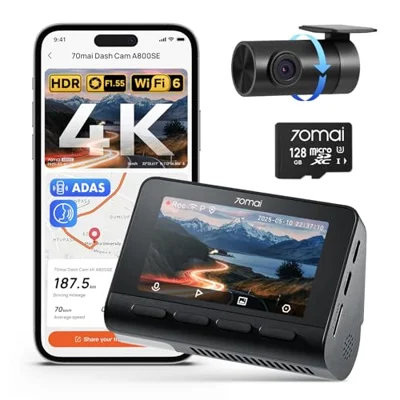 70mai 4K Dash Cam Front and Rear A800SE, Built-in Wi-Fi 6 and GPS Car Camera, Super Night Vision, ADAS, 24H Parking Mode