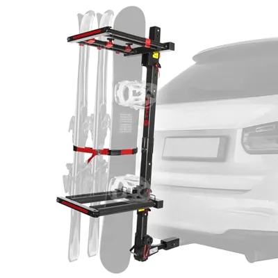 Tyger Auto TG-RK1B707B Folding Hitch-Mounted Ski/Snowboard Rack Fits 2