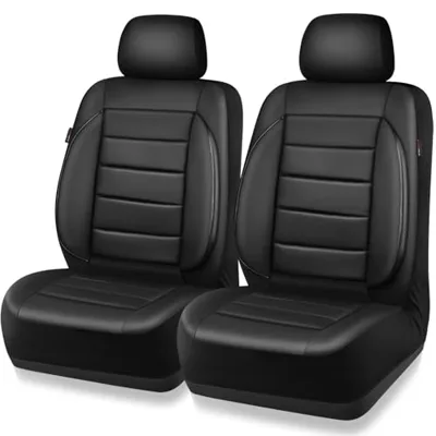 CAR PASS Faux Leather Car Seat Covers Front Seats Only, 3D Foam Support Car Seat Covers, ...