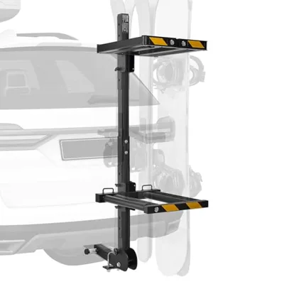 VEVOR Folding Hitch Mounted Ski & Snowboard Rack, Fits 2-Inch Receiver, Carries up to 6 Pairs of Skis or 4 Snowboards, Adjustable Hitch-Mounted Rack for Car with Key Lock, Security Strap, Tilt Access