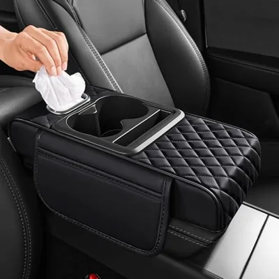 AuraSettle 5 in 1 Nappa Leather Console Armrest Cover, Black