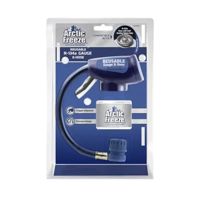 A/C Pro Arctic Freeze Car Air Conditioner Refrigerant Gauge and Hose, Reusable AC Recharge Kit for R-134A Cans