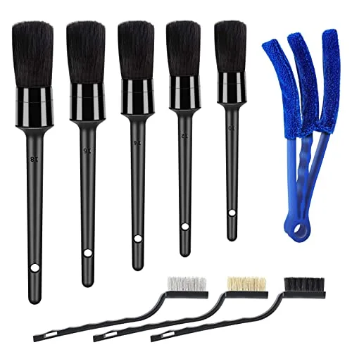 HMPLL 9pcs Auto Car Detailing Brush Set Car Interior Cleaning Kit includes 5 Soft Premium Detail Brush, 3 Wire Brush & 1 Vent Cleaning Brush for Cleaning Interior, Dashboard, Engines, Leather, Wheel