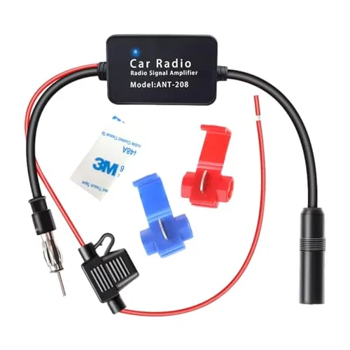 Sylvil 12V Car Antenna Booster, Universal Auto Radio Aerial Antenna Signal Reception Amplifier, Amplify Signal & Reduce Noise AM FM for Stereo Audio Radio Media, Car Accessories