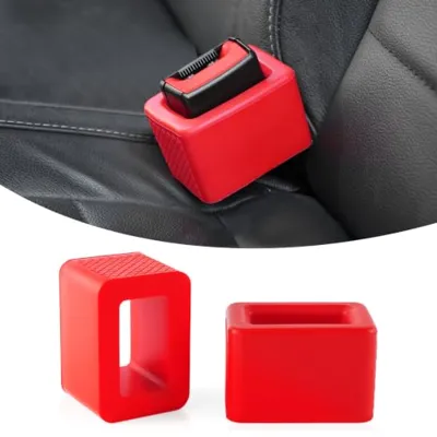 Amiss 2PCS Seat Belt Buckle Holder, Universal Silicone Rear Seat Belt Booster & Fixer for Easy Access, Keeping Receptacle Upright, Car Interior Accessories-Fits Most Cars (Red)