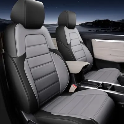 AOMSAZTO Customized Seat Covers Fit for Honda CRV 2017 2018 2019 2020 2021 2022 CR-V Faux Leather Car Seat Cover - Full Set Black+Gray