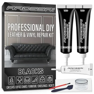 ARCSSAI Black Leather Repair Kit for Furniture, Gray & Black Car Interior, Car Seats, Sofa, Jacket and Purse, Vinyl Repair Kit for Tear & Burn Hole, with Color Matching Guide & Super Easy Instructions