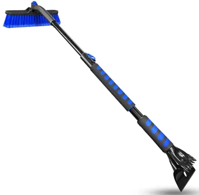 Auccutro 44'' Snow Brush Ice Scraper for Car Windshield, Extendable Snow Removal Tool Car Brush with Comfortable Foam Grip and Sturdy Aluminum Handle for Car, Truck, SUV