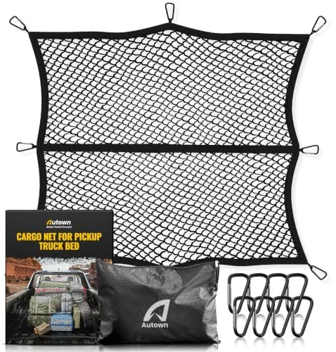 AUTOWN Cargo Net for Pickup Truck Bed - Stretchable 4'x4' to 7'x7', High Elastic Fine