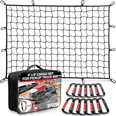 Cargo Net for Pickup Truck Bed – Truck Bed Net with 12 Metal Carabiners