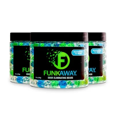 FunkAway Odor Eliminating Beads, 12 oz., 3 Pack, Supercharged Odor Absorbing Beads for the House, Car or Gym, Eliminate Smoke, Pet and Bathroom Odors 