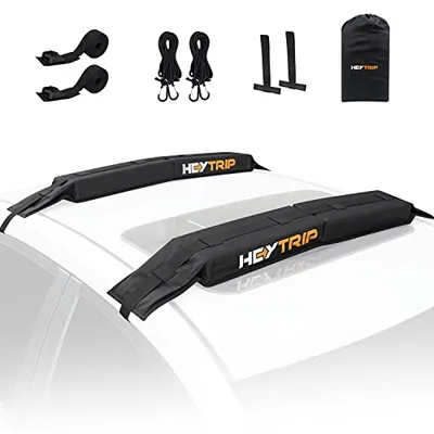HEYTRIP Universal Soft Roof Rack Pads for Kayak/Surfboard/SUP/Canoe with 15FT Tie-Down Straps and St