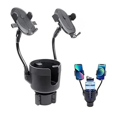 JINKEY Dual Cup Holder Phone Mount for Car,2-in-1 Adjustable Gooseneck Cradle with 360° Rotation Hea