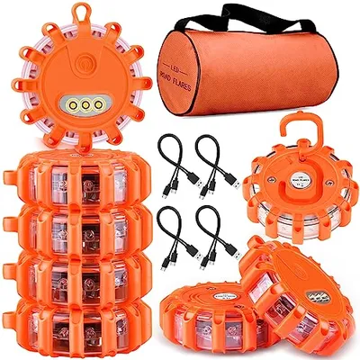 8-pack LED road flare emergency roadside warning lights with magnetic base