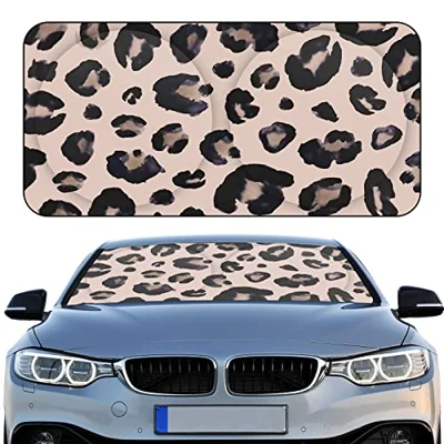 Woanger Windshield Sun Shade Car Front Window Foldable UV Block Leopard