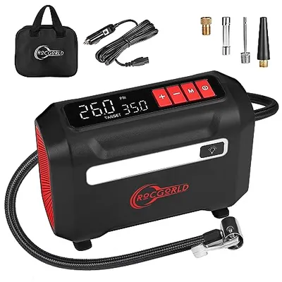 Portable 12V tire inflator with digital pressure gauge