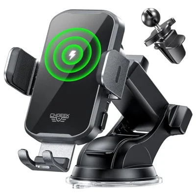 CHGeek Wireless Car Charger Phone Holder Mount, 15W Fast Charging Auto Clamping Phone Holders for Your Car Dashboard ...