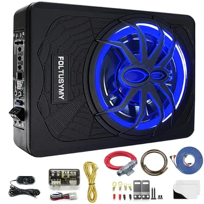 FOLTUSYMY 1200W 10" Slim Under Seat Powered Car Subwoofer, High/Low Level Input,…