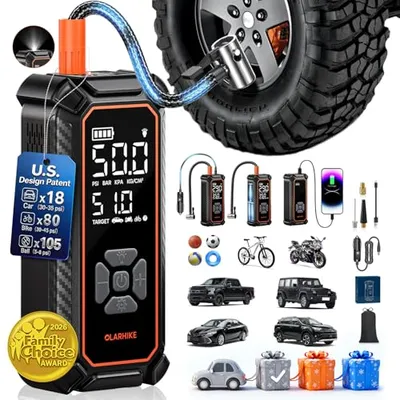 OlarHike Tire Inflator Portable Air Compressor, Dual Power-3 * 2000mAh & 12V DC, 150PSI & 20000mAH Smart Air Pump for Car Tires, Portable Tire Inflator for Car with Pressure Gauge, Pocket Air Compressor for Cars, Bike, Motorcycle, Ball