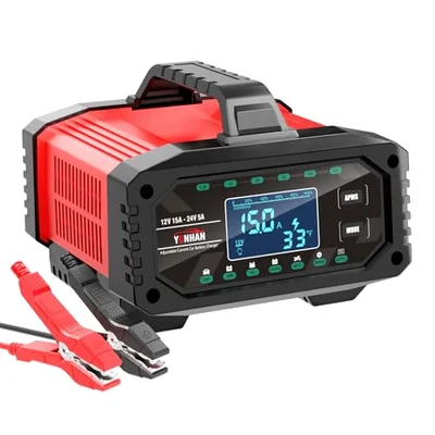 YONHAN Battery Charger 0-15A 12V/24V Adjustable Current