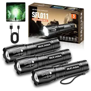 BUCASA Rechargeable LED Flashlight (3-Pack)