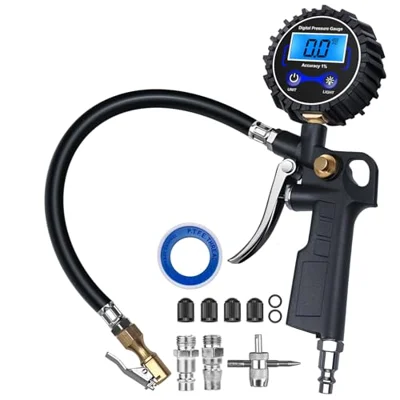 DigitPro Digital Tire Pressure Gauge with Inflator, 3-250 PSI Air Compressor Accessories with Air Chuck Quick Connect Coupler, Car Attachments with Ru
