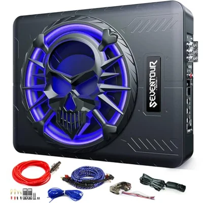 10 1200W Under Seat Car Subwoofer and amp package,Subs with RGB LED Light