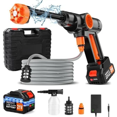 Cordless Handheld Washer Brushless Motor, 6000mAh Battery Operated Car Washer 6-in-1 Nozzle Foam Cannon, Lightweight ...