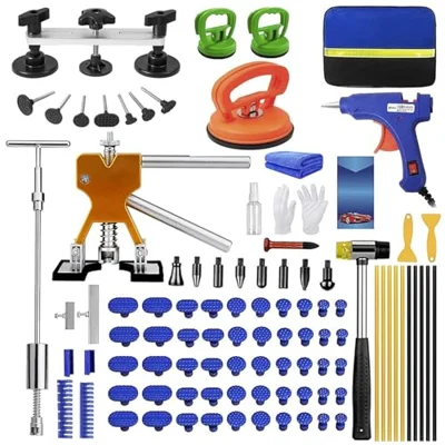 97PCS Dent Puller Kit, Paintless Dent Removal Kit for Dent Repair, Car Dent Repair Kit with Golden Lifter, Slide Hammer T-Bar, Bridge Puller, Car Dent