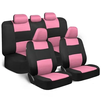 BDK PolyPro Car Seat Covers Full Set in Pink on Black, Front and Rear Split Bench Seat Covers for Cars, Easy to Install Car Seats Cover Set and Accessories for Auto Trucks Van SUV - Pink