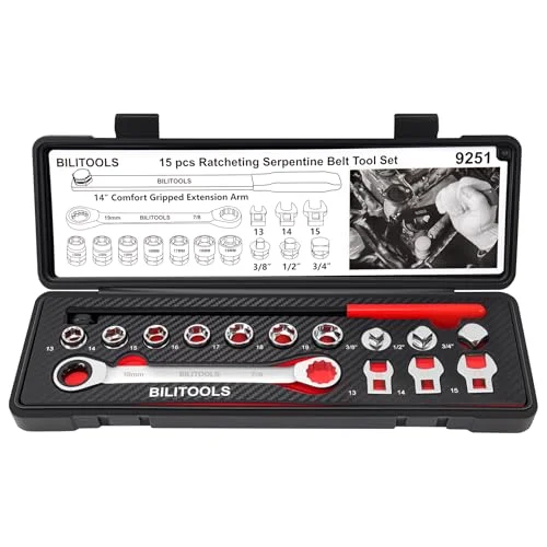 BILITOOLS 15-Piece Universal Ratcheting Serpentine Belt Tool Set