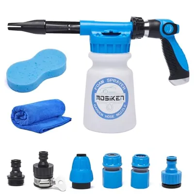 Blue Car Wash Foam Gun Sprayer Kit with Sponge & Towel, Snow Foam Blaster for Car & Garden Cleaning
