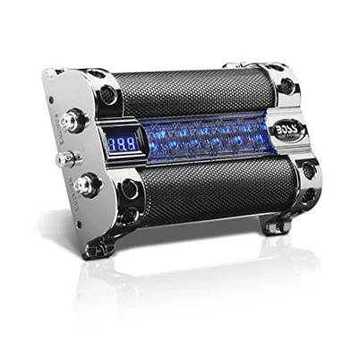 BOSS Audio Systems CAP8 Car Capacitor - 8 Farad, Energy Storage, Enhanced Bass From Stereo, Warning Reverse Polarity Tone, Voltage Overload Low Battery Voltage Led