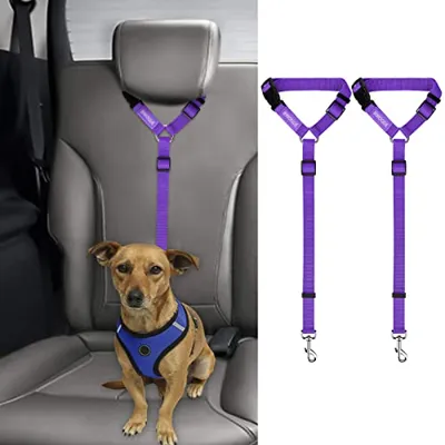 Bwogue 2 Packs Dog Cat Safety Seat Belt Strap Car Headrest Restraint A
