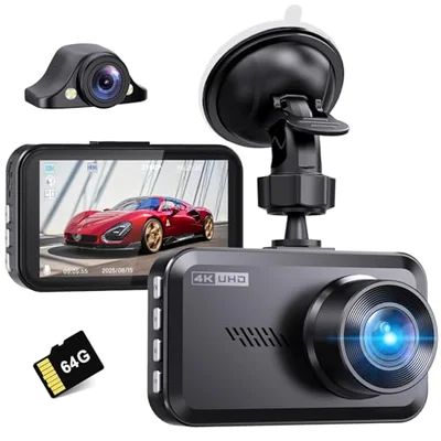 Miden 4K+2.5K Dash Cam Front and Rear,Free 64G SD Card,2160P+1600P UHD Dual Dash ...