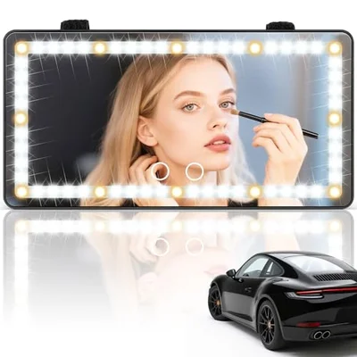 SINGARO Car Sun Visor Vanity Mirror - Rechargeable Makeup Mirror with 60 LEDs, 3 ...