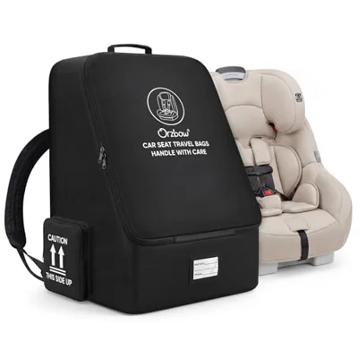 Orzbow Padded Car Seat Travel Bag for Airplane, Carseat Backpack Bag, Black