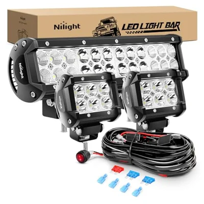 Nilight 12 Inch 72W Spot Flood Combo Led Light Bar 2Pcs 4Inch 18W Flood LED Pods Fog Lights Off Road with Wiring Harness Kit-3 Leads for Van Camper Ca