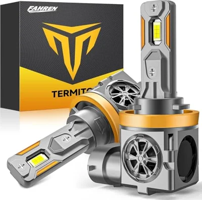 Termitor Upgraded H11/H9/H8 Bulbs, 100,000LM 1000% Super Brighter, 6500K Cool White, Real 1:1 Mini Size, Plug and Play Powersports Driving Light Bulb 
